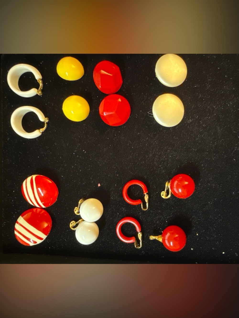 Clip On Earrings Plastic Colorful 1980’s Vintage Lot 8 Pairs